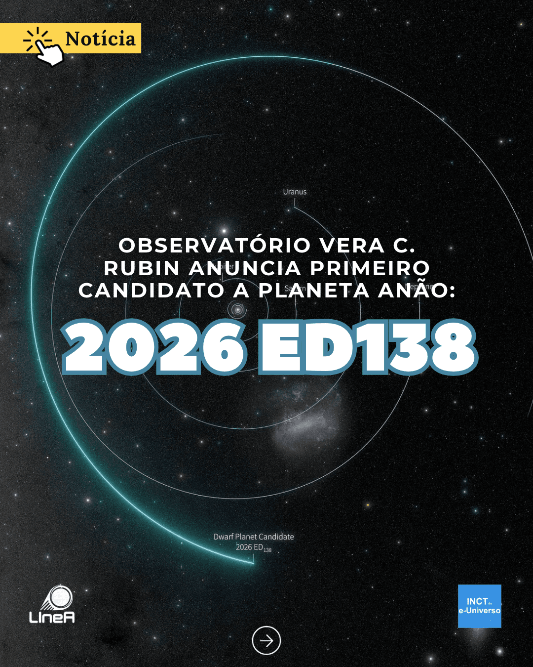 Observatório Vera C. Rubin anuncia primeiro candidato a planeta anão: 2026 ED138
